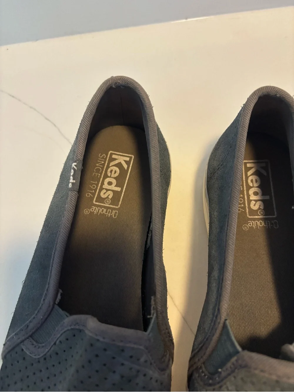 Keds Shoes Womens 6.5 Gray Double Decker Perf Slip On Sneakers Suede Low